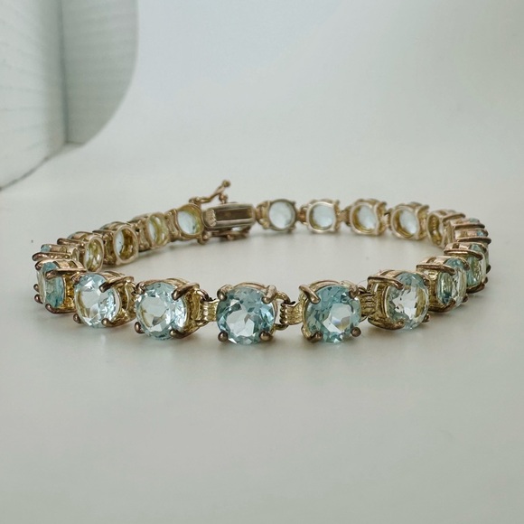 Sparkling Sterling Silver & Blue Topaz Tennis Bracelet, 7” - Picture 10 of 10